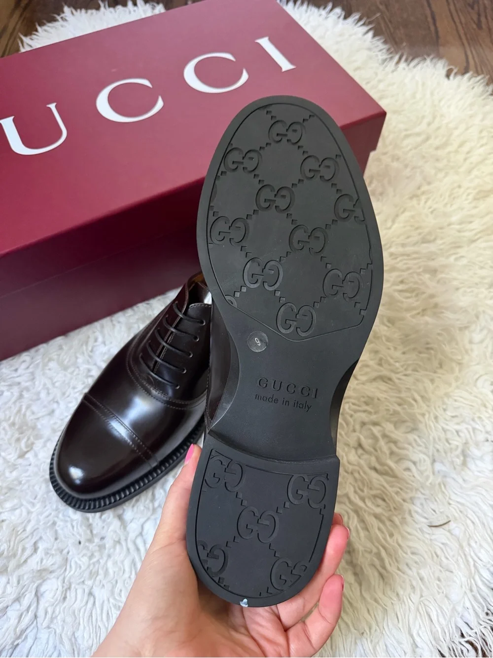 GUCCI Luxury Brown Derby Cap Toe Formal Shoes